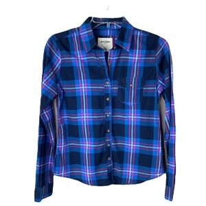 Girls Abercrombie Blue Plaid Button Front Shirt